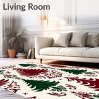 Classic Evergreen Trees Burgundy Cream Rug