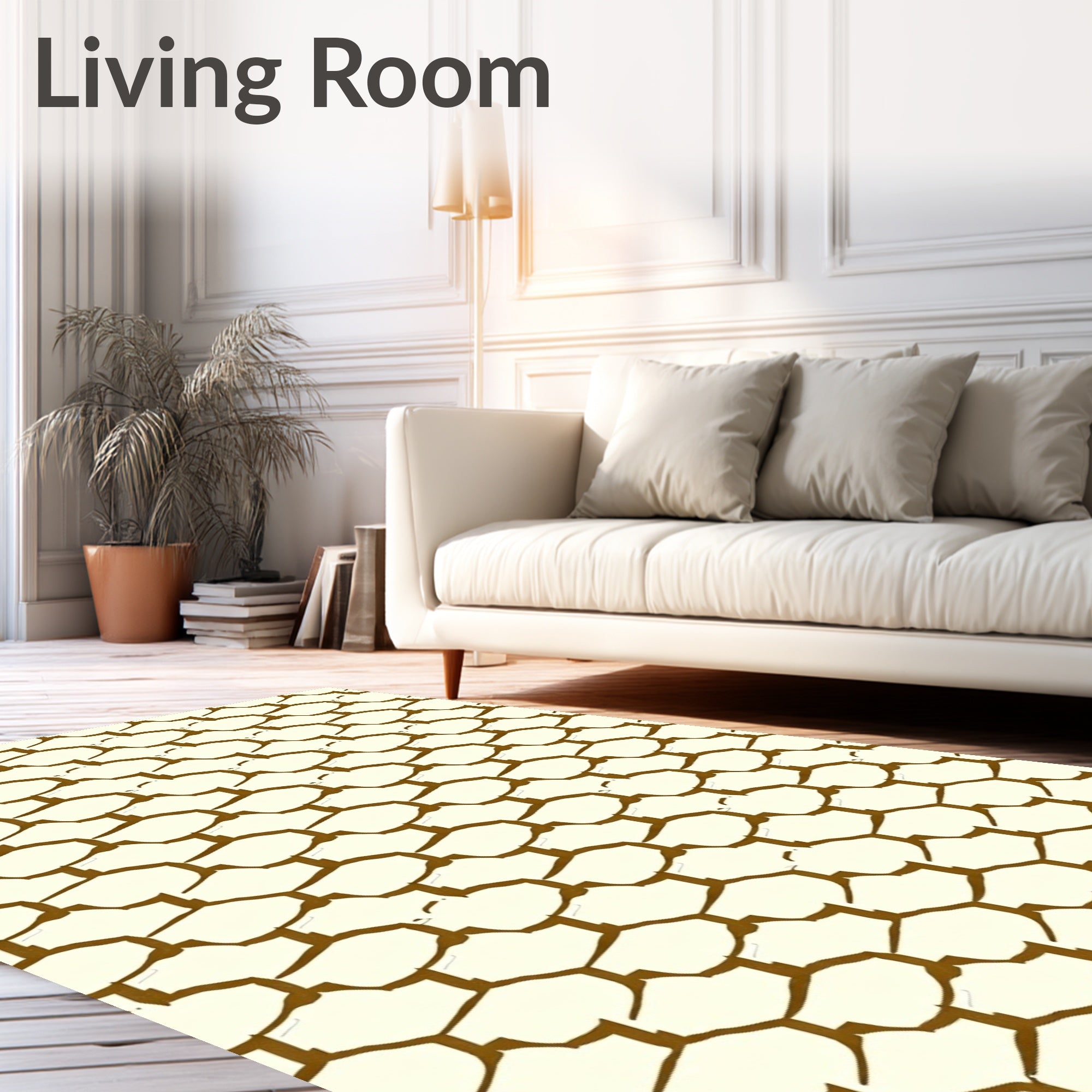 Golden Ochre Scattered Hexagon Texture Rug