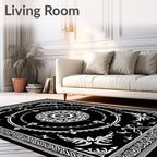 Black White Mandara Floral Banded Rug