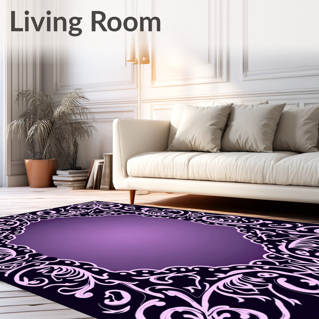 Ornate Violet Scrollwork Overlay Rug