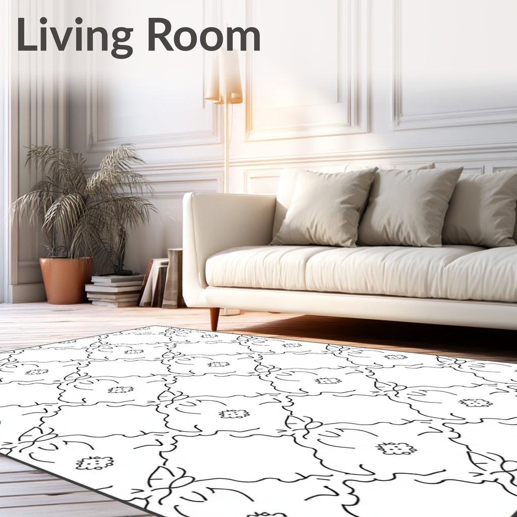 Black White Floral Lattice Rug