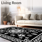Black White Ornate Floral Centerpiece Rug