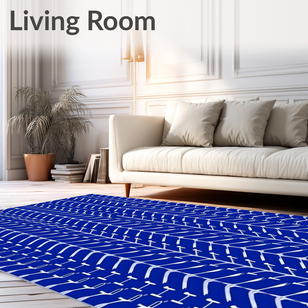 Deep Blue White Herringbone Textured Rug