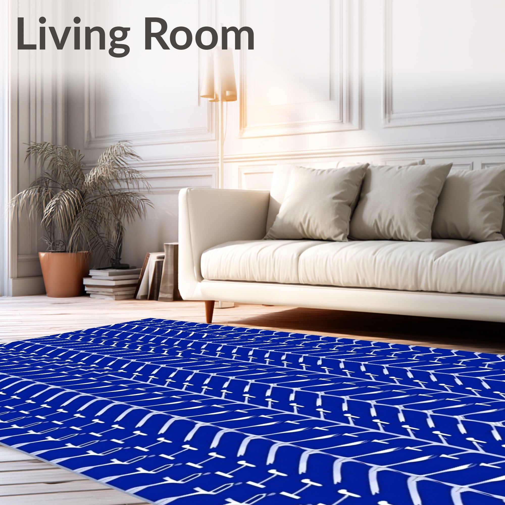 Deep Blue White Herringbone Textured Rug