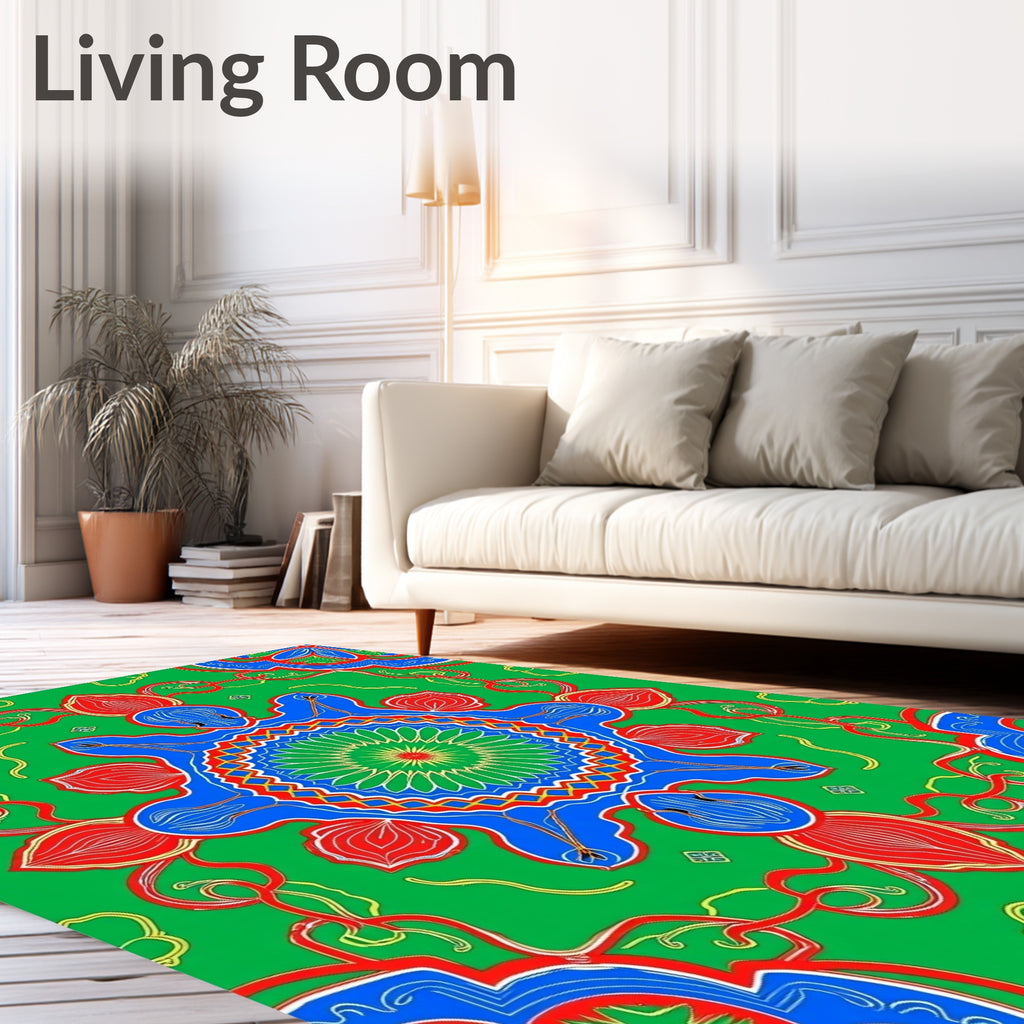 Vibrant Green Blue Red Mandala Intricate Rug