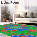 Vibrant Green Blue Red Mandala Intricate Rug