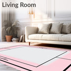 Modern Pink Geometric Layered Frame Rug