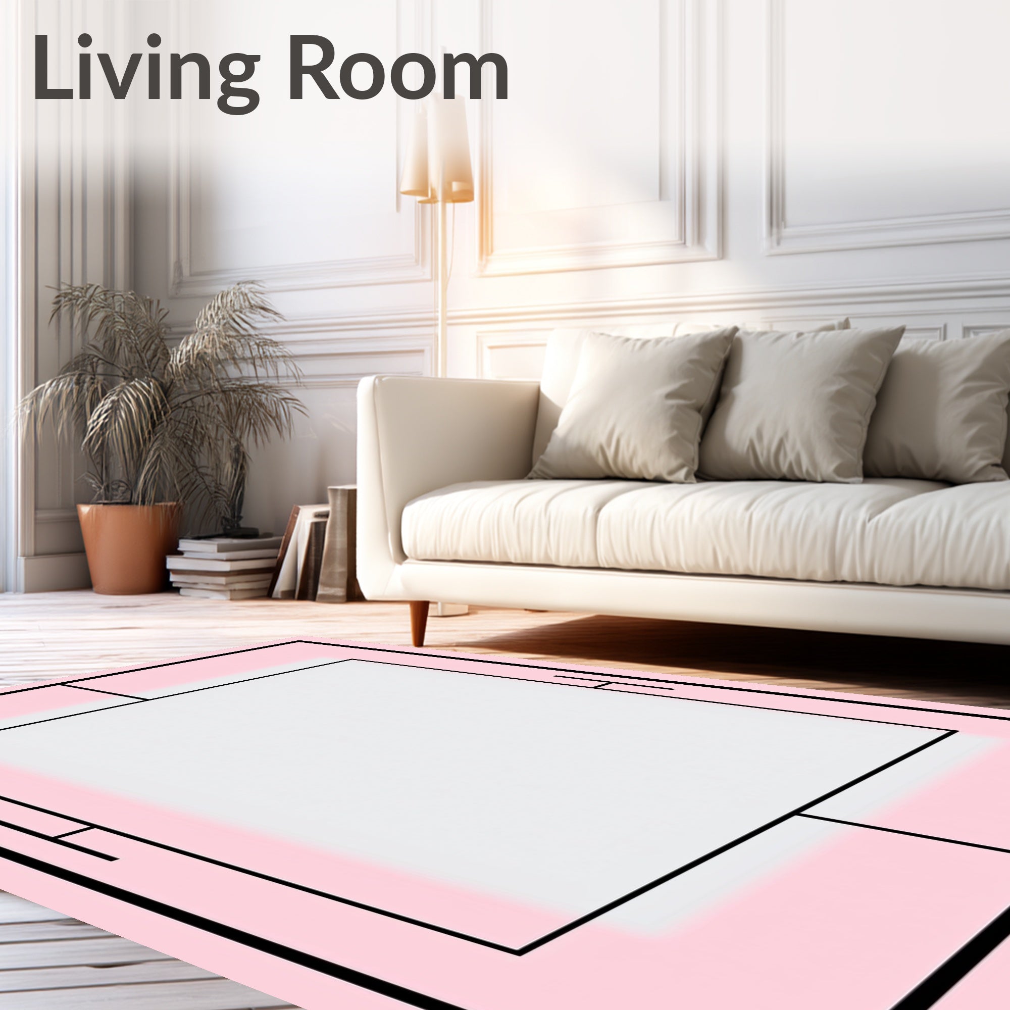 Modern Pink Geometric Layered Frame Rug