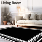 Black White Geometric Wavy Border Rug