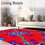 Vibrant Red Blue Floral Medallion Rug