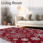 Crimson White Snowflake Swirls Rug