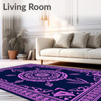Pink Navy Mandala Floral Border Rug
