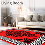 Bold Crimson Black Medallion Border Rug