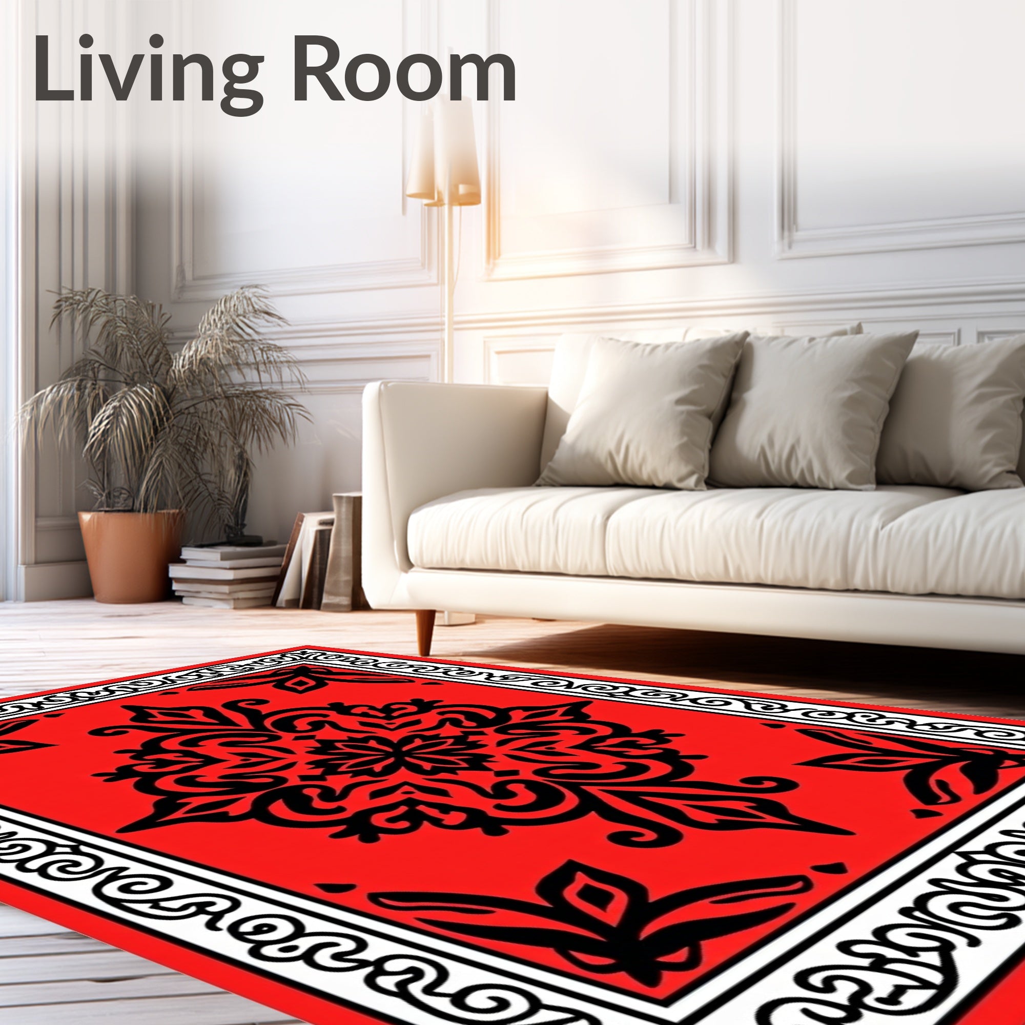 Bold Crimson Black Medallion Border Rug