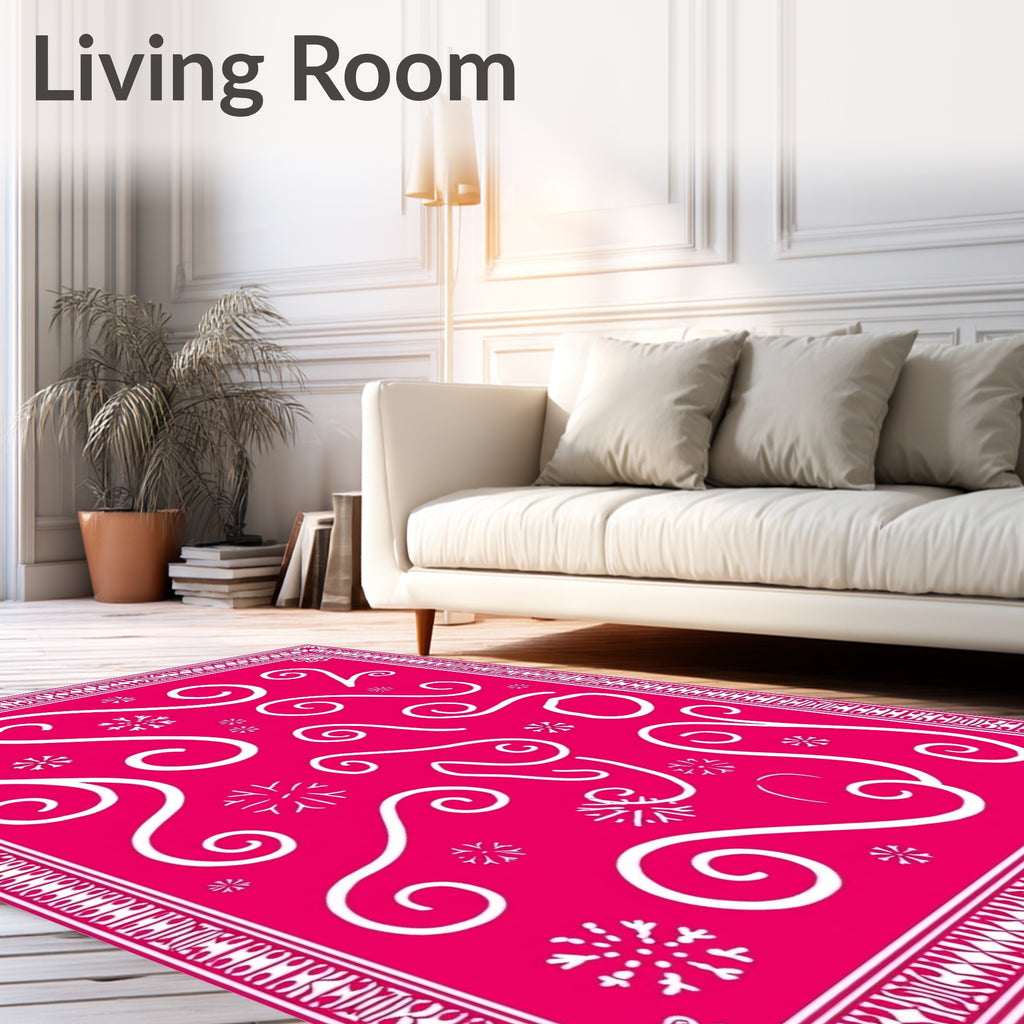 Hot Pink Swirl Snowflakes Border Rug
