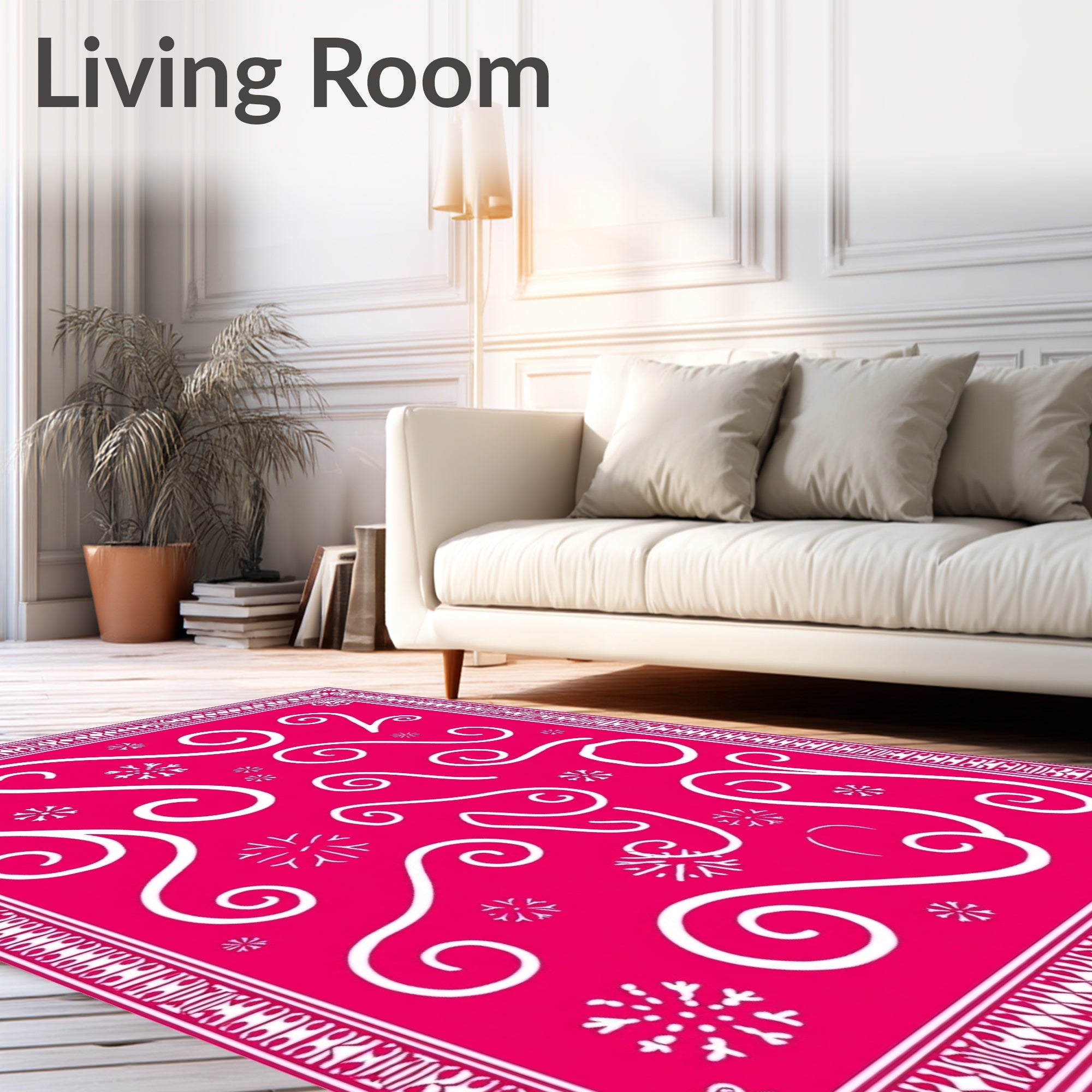 Hot Pink Swirl Snowflakes Border Rug