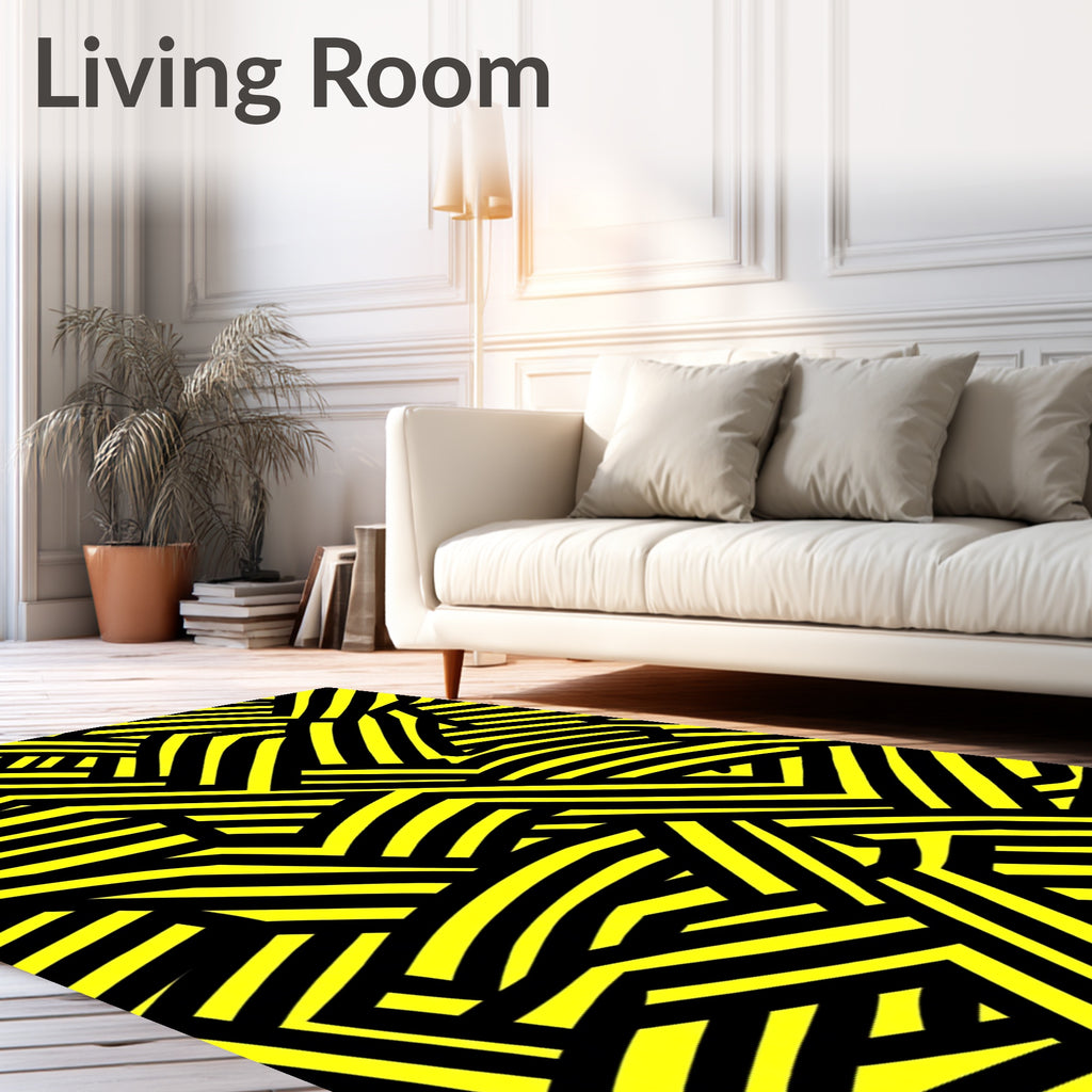 Bold Yellow Black Intersecting Lines Rug