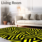 Bold Yellow Black Intersecting Lines Rug