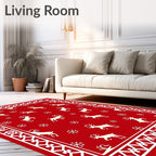 Red Reindeer Snowflake Holiday Border Rug