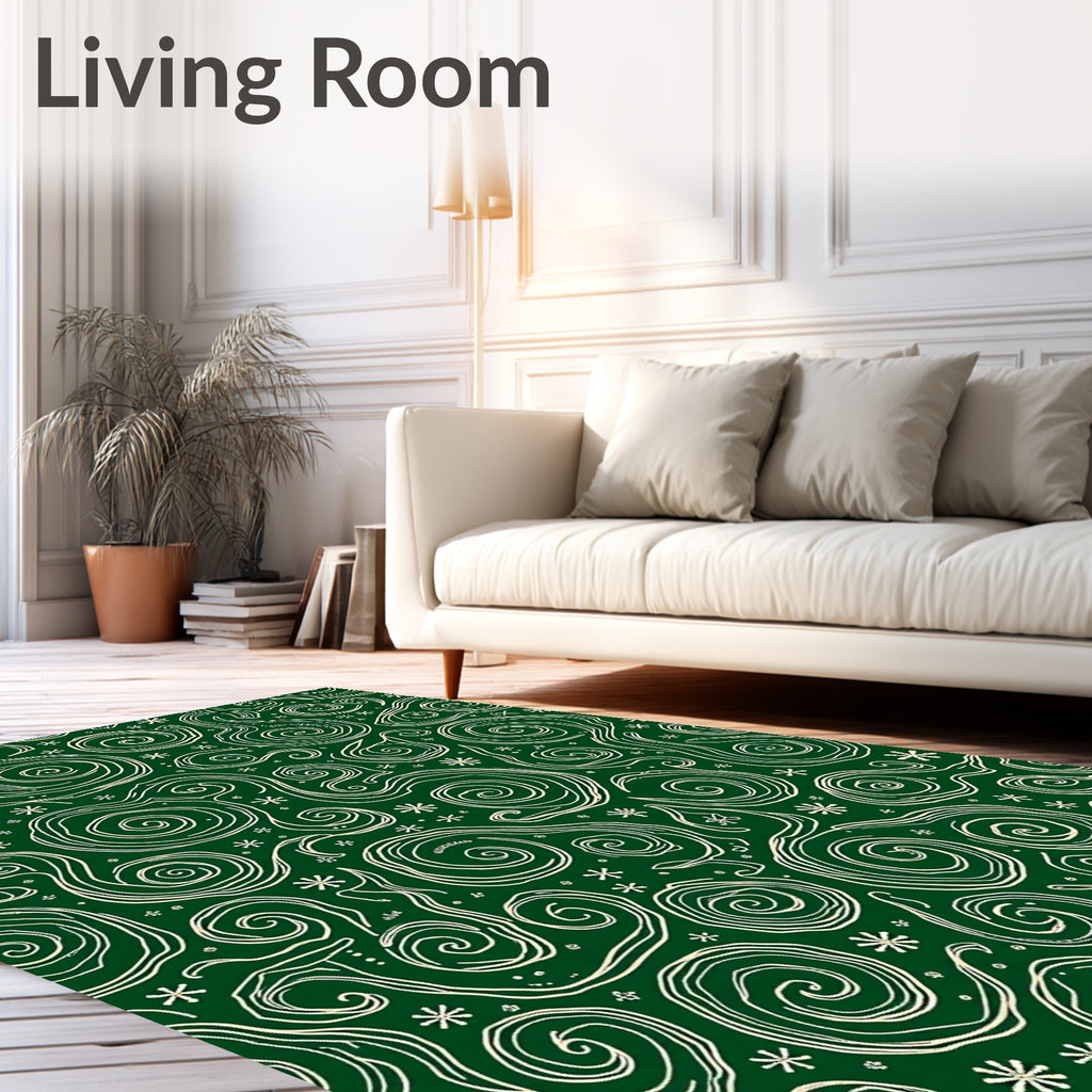 Cream Swirls Green Abstract Lines Rug