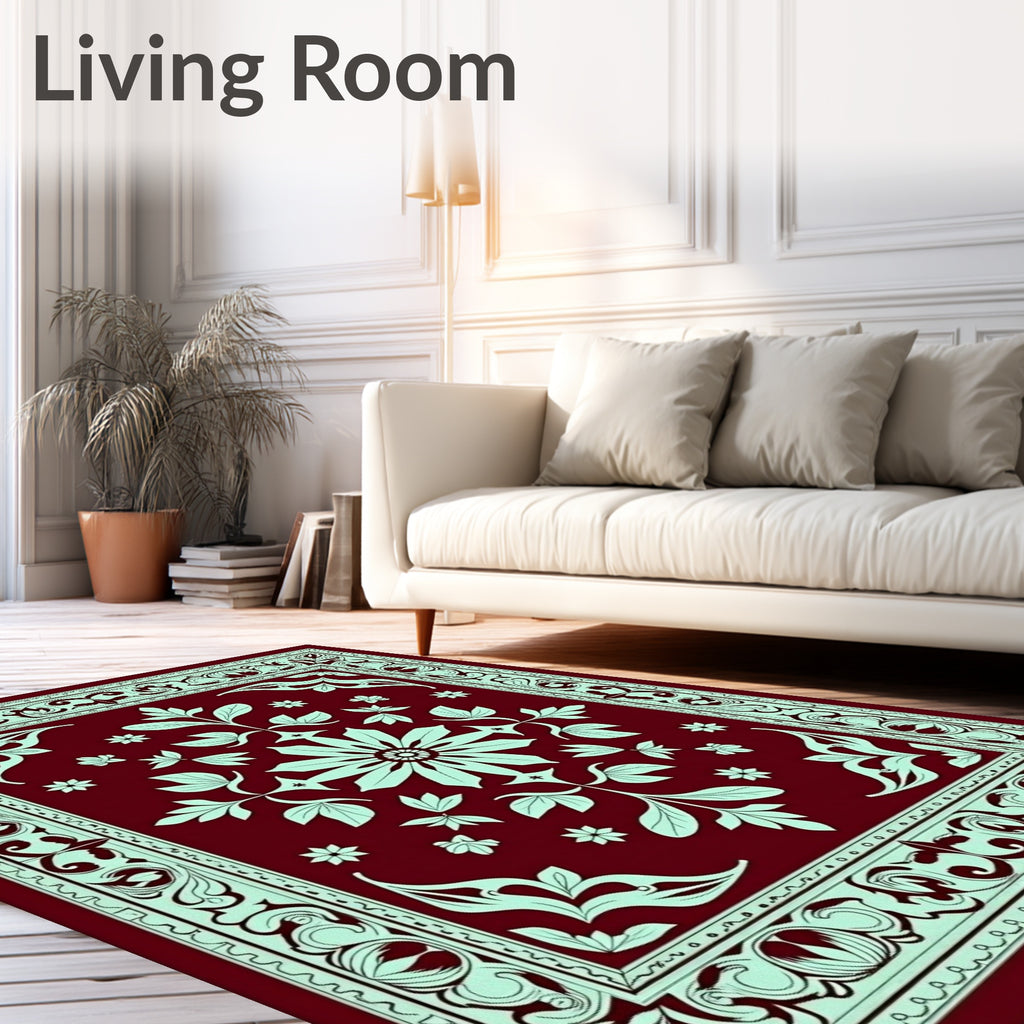 Crimson Mint Floral Medallion Border Rug
