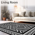 Black White Tribal Geometric Maze Rug