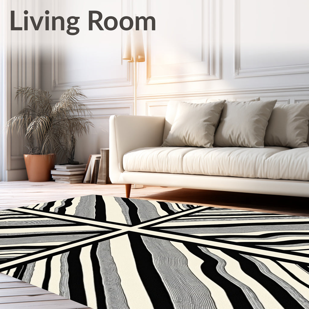 Abstract Black White Wavy Stripes Rug