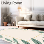Elegant Green Leaf Bordered Cream Rug
