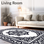 Black White Palmette Medallion Frame Rug