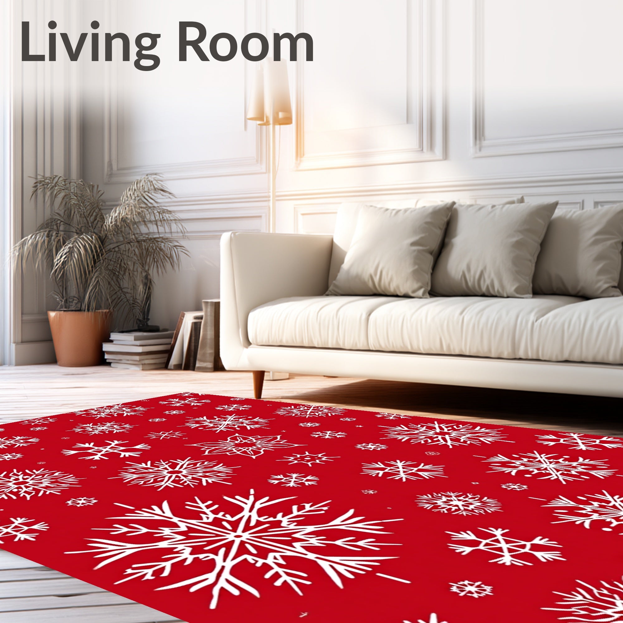 Red White Snowflake Holiday Scattered Rug