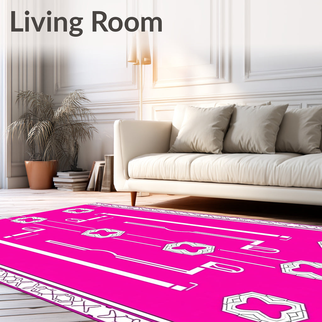 Hot Pink Geometric Hexagonal Medallion Rug