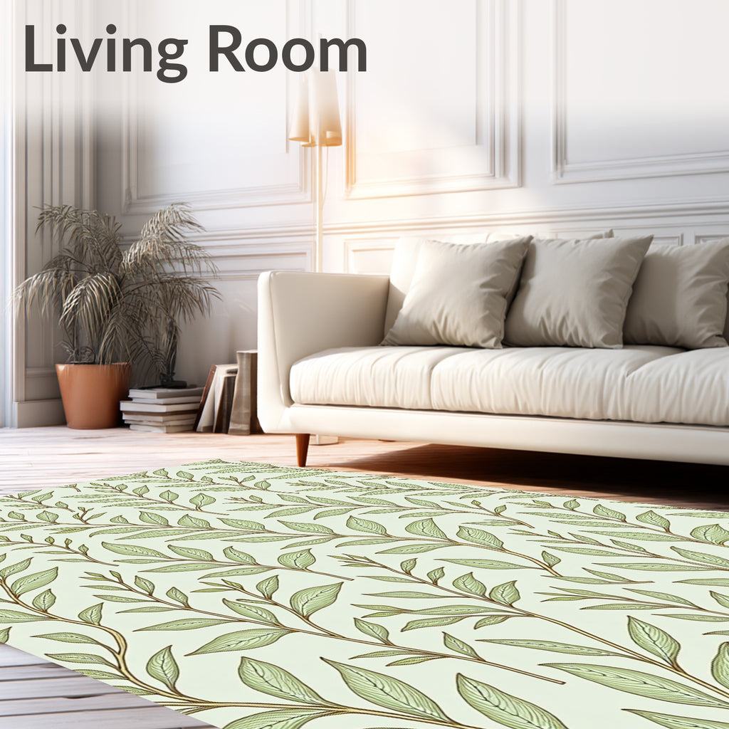 Light Green Branch Leafy Repeat Rug
