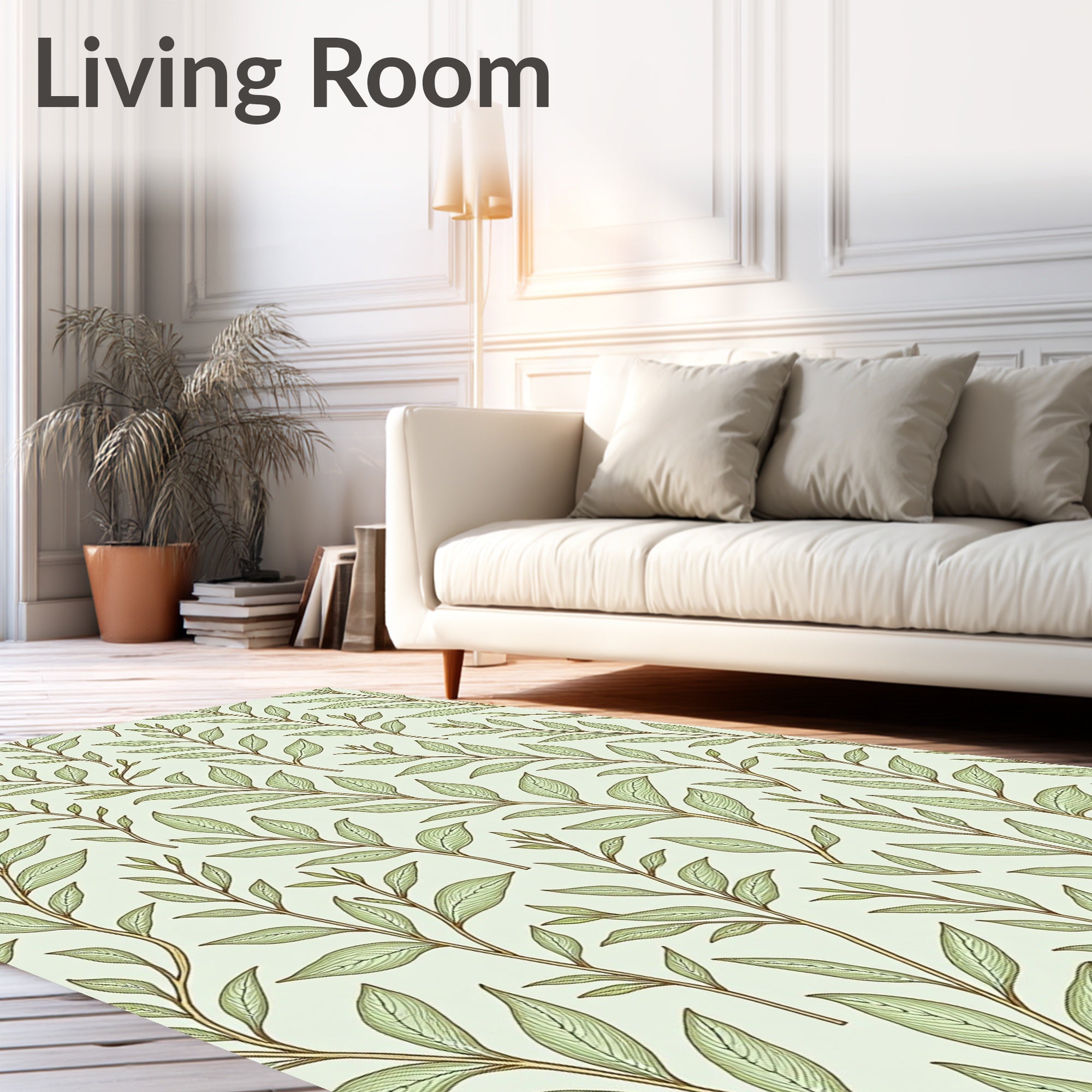 Light Green Branch Leafy Repeat Rug