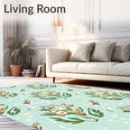 Light Blue Whimsical Floral Bouquet Art Rug