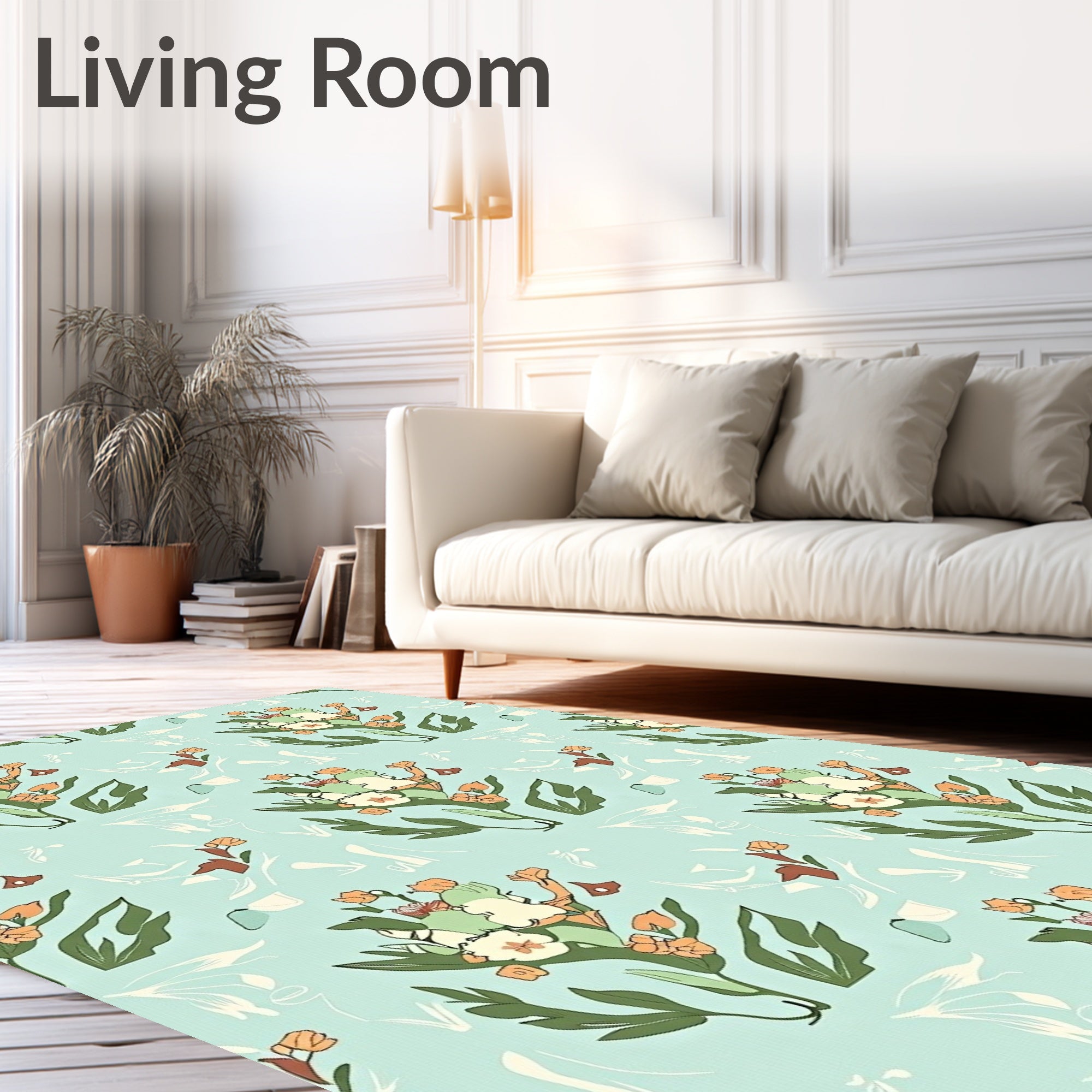 Light Blue Whimsical Floral Bouquet Art Rug