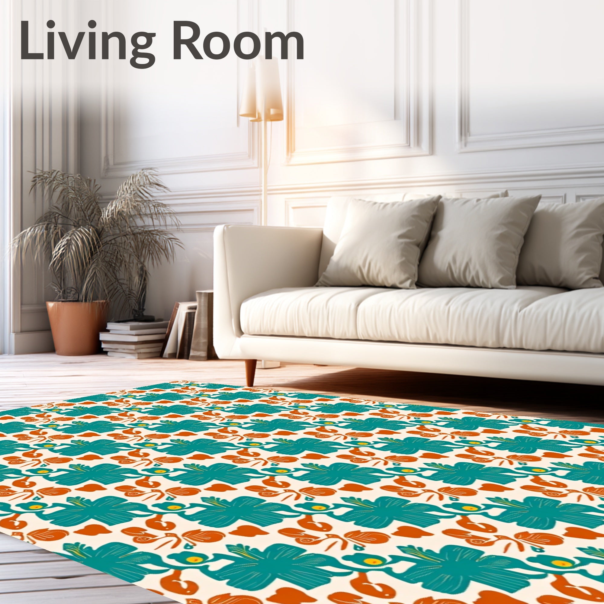 Teal Coral Organic Floral Arrangement Rug