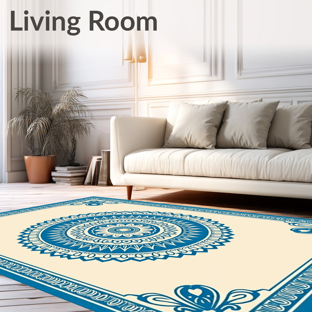 Deep Blue Mandala Border Rug