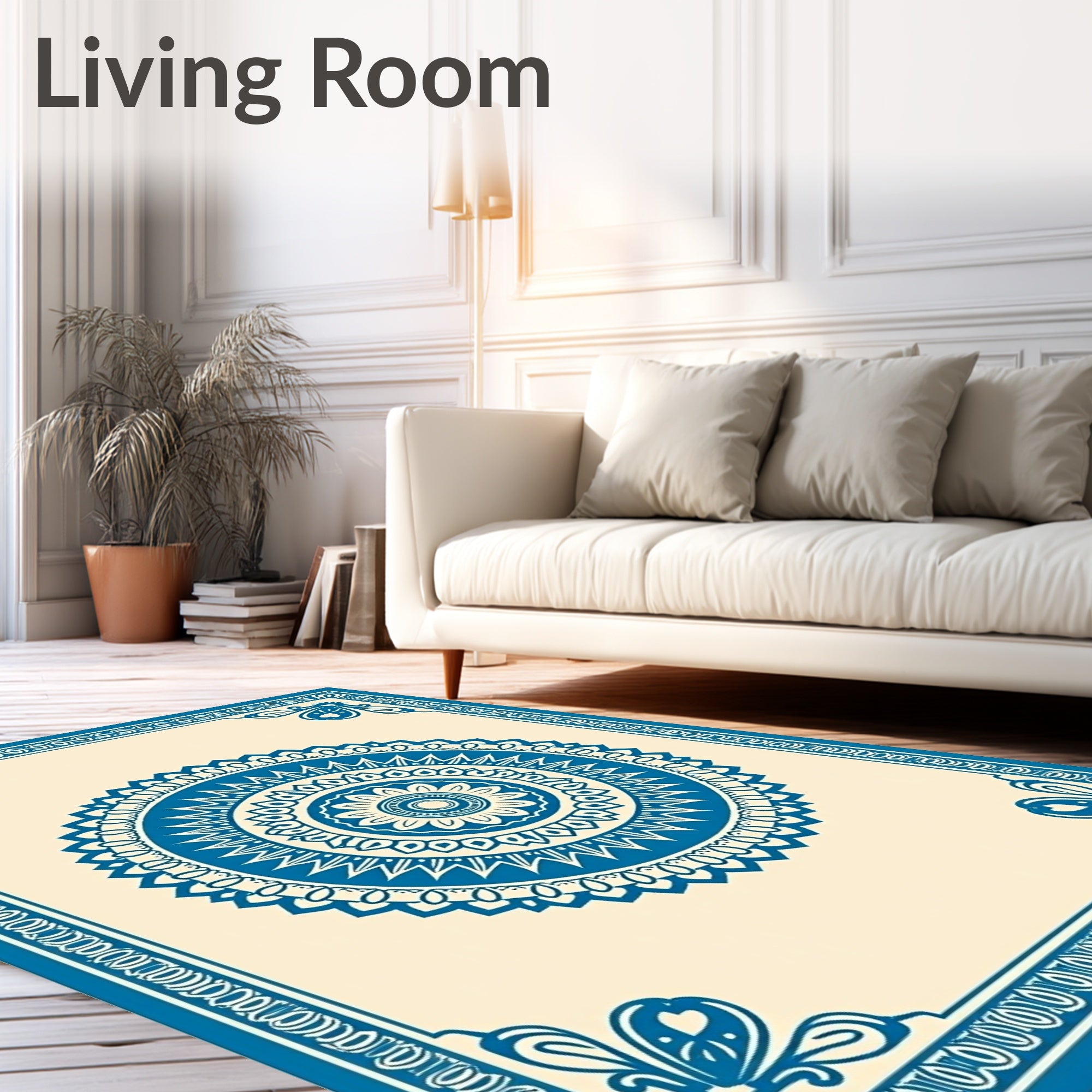 Deep Blue Mandala Border Rug