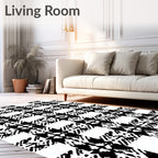 Classic Black White Houndstooth Plaid Rug