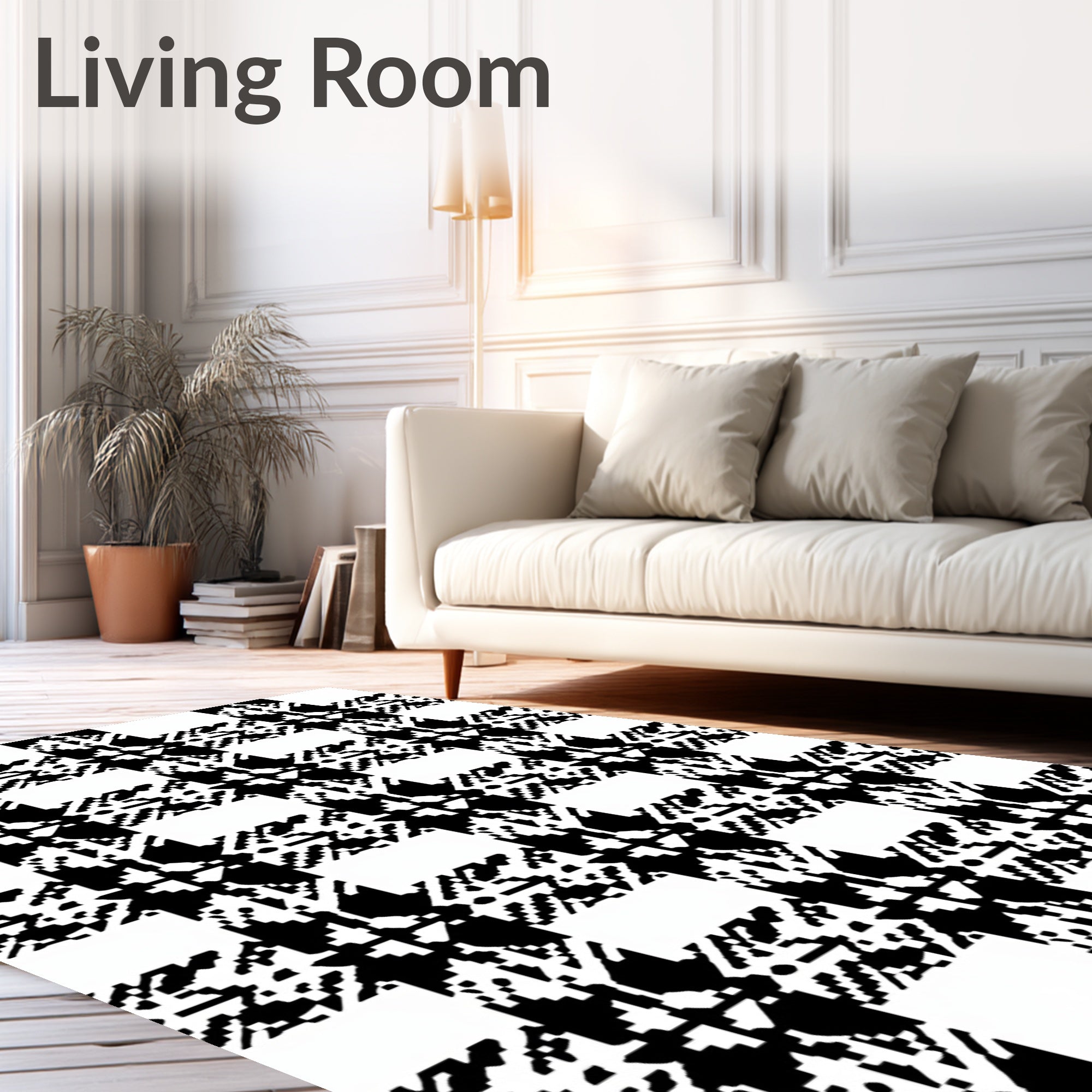 Classic Black White Houndstooth Plaid Rug