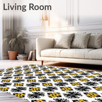 Black and Gold Floral Damask Rug