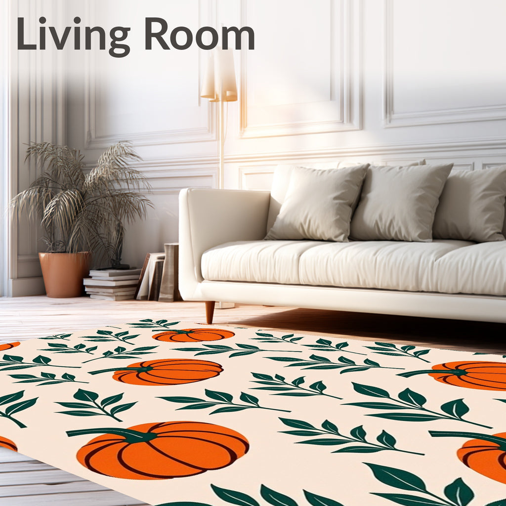 Orange Pumpkin Leafy Autumn Sprig Rug