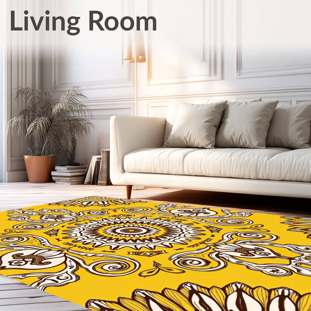 Golden Yellow Floral Medallion Symmetry Rug