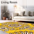 Golden Yellow Floral Medallion Symmetry Rug