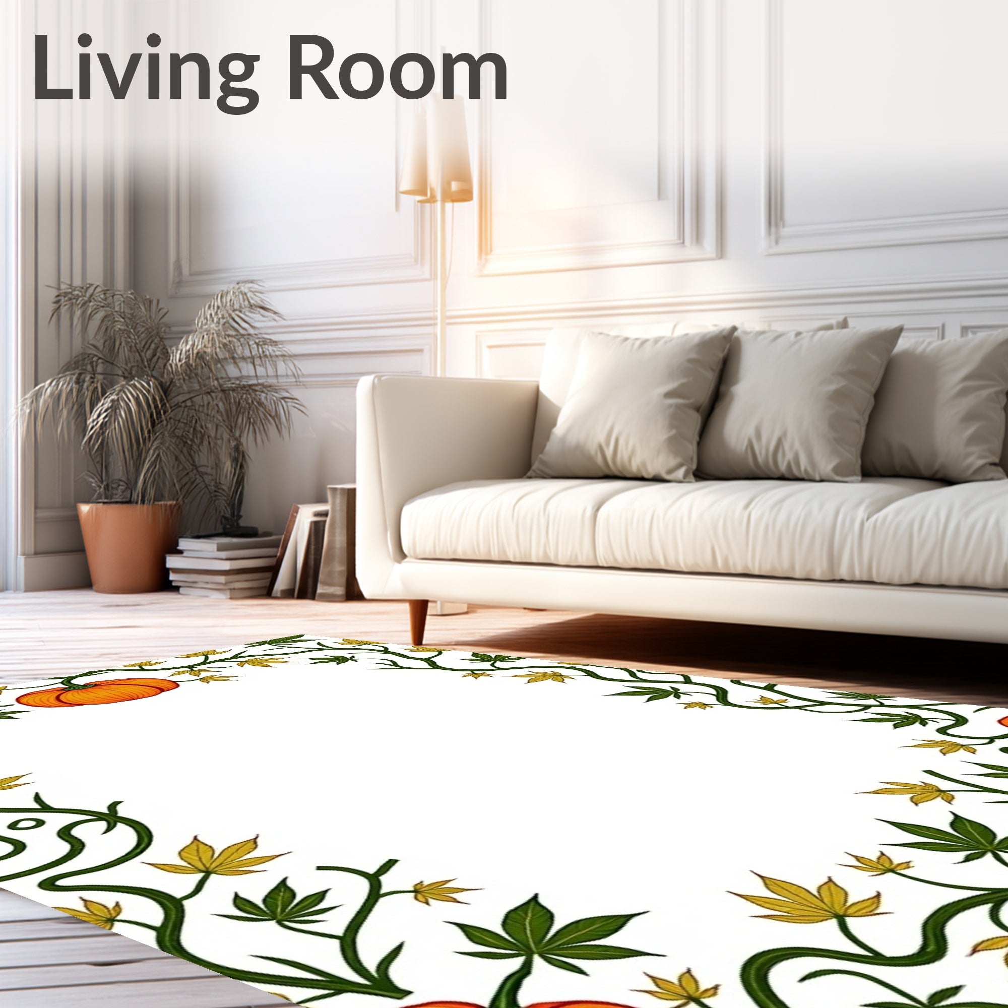 Autumn Harvest Pumpkin Vine Border Rug