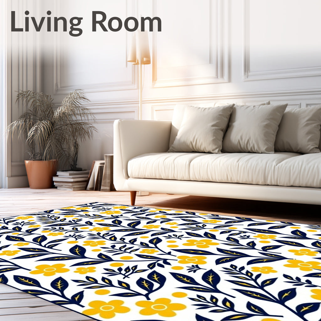 Navy Yellow Floral Branch Whimsy Rug