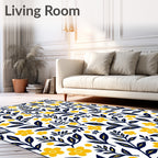 Navy Yellow Floral Branch Whimsy Rug