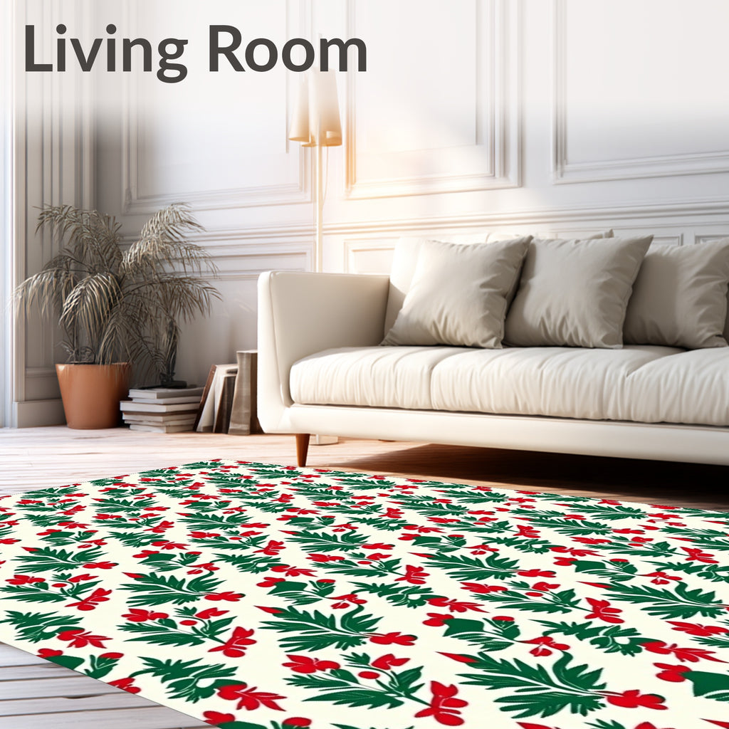 Green Red Berry Holly Sprigs Rug
