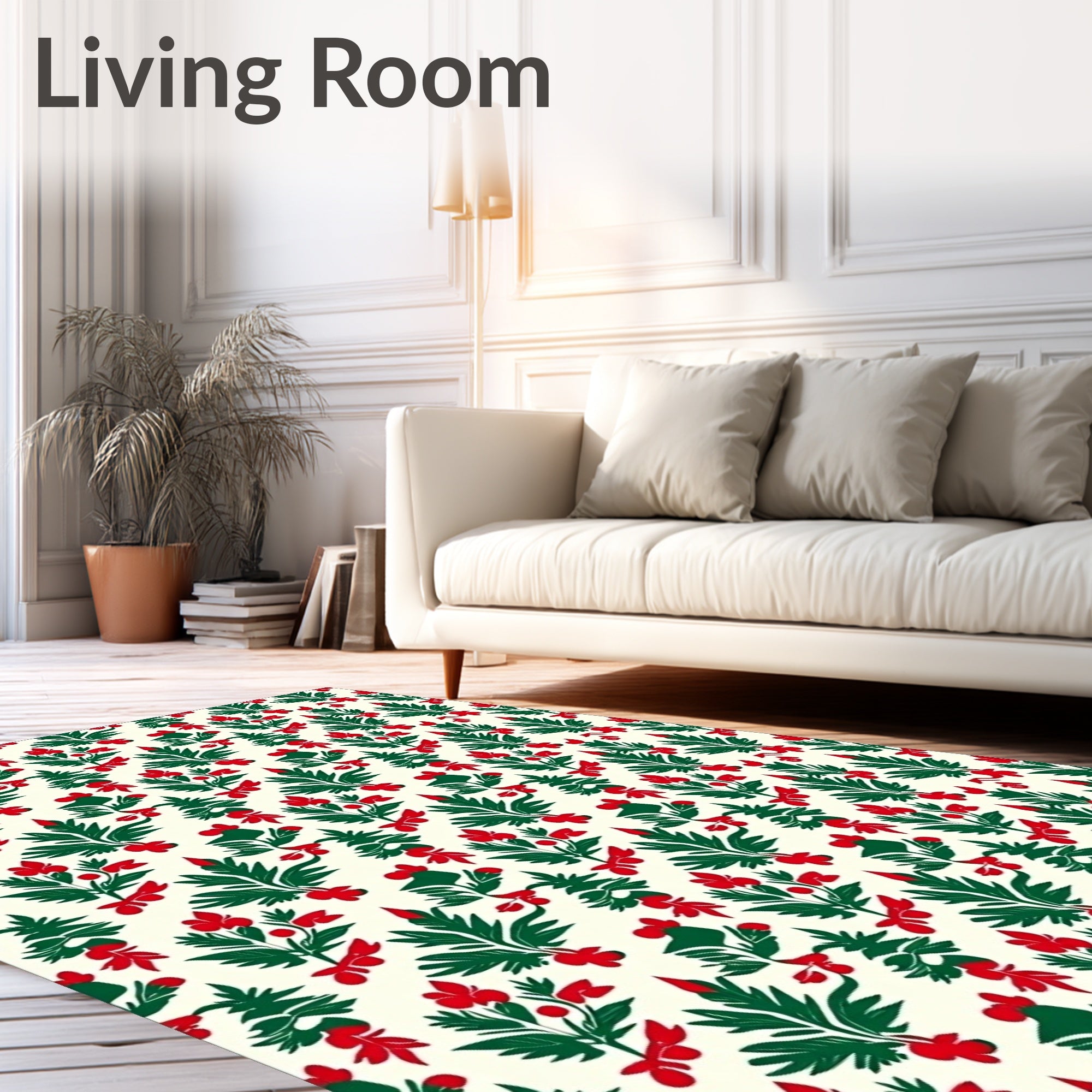 Green Red Berry Holly Sprigs Rug