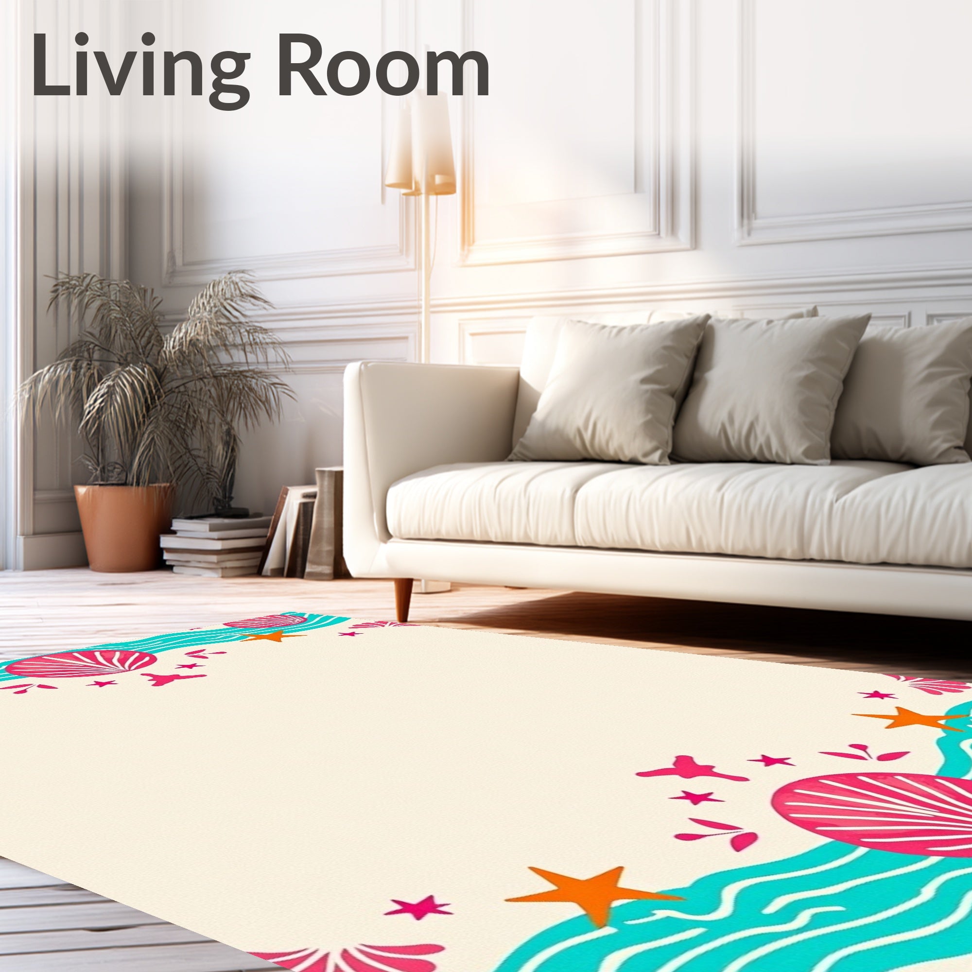 Coral Seashell Starfish Waves Rug